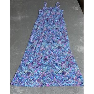 Lilly Pulitzer Mirasol Maxi Dress Womens 10 Breakwater Blue Shells N Bells Smock